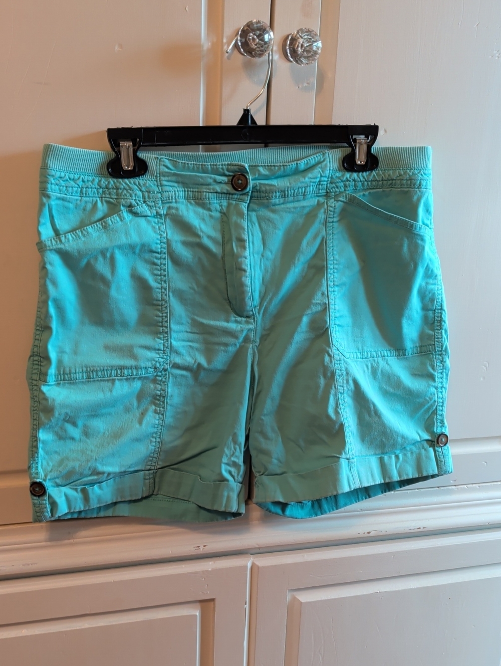 Women's Mid-Rise Roll-Cuff Bermuda Shorts in Aqua